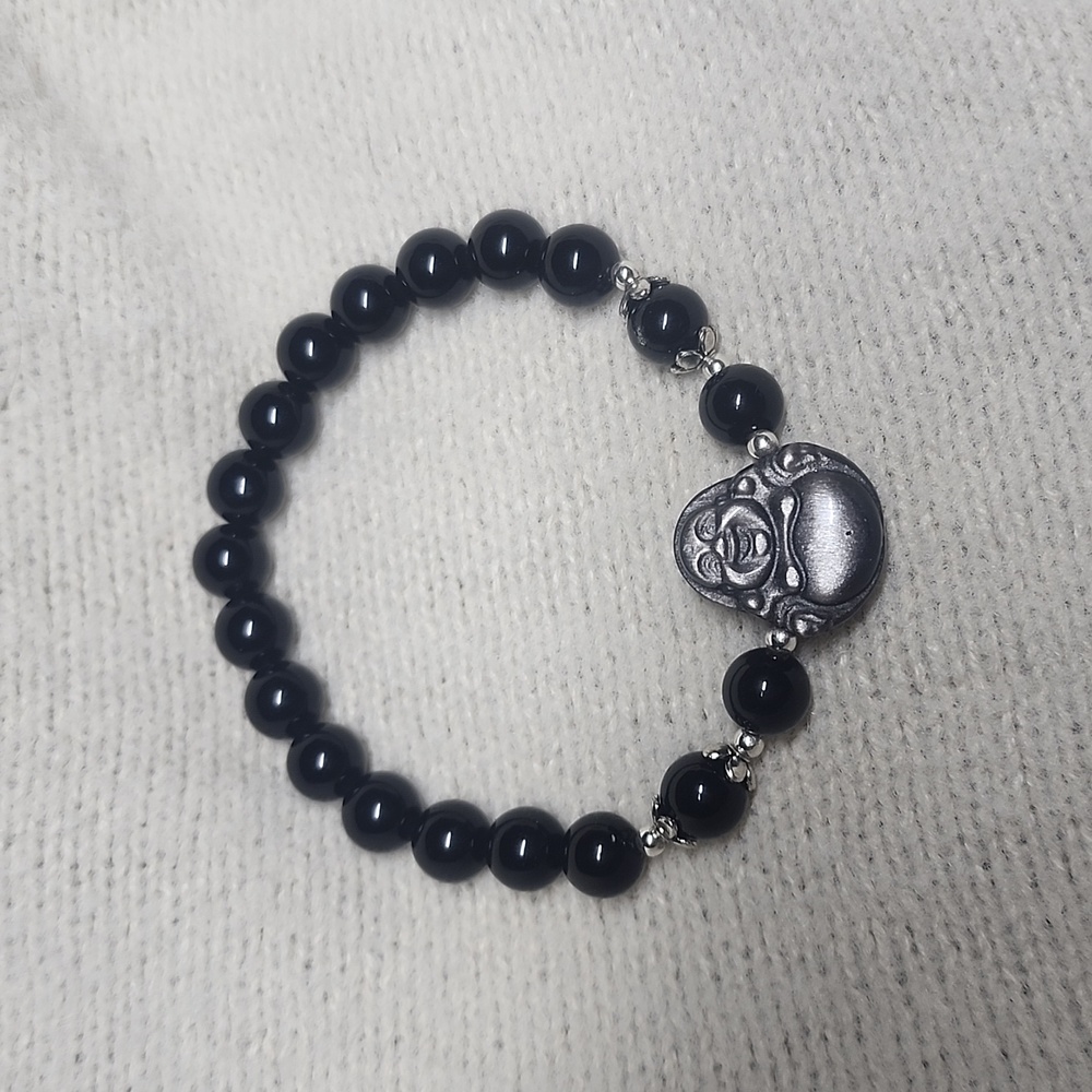 Silver Obsidian Buddha Bracelet